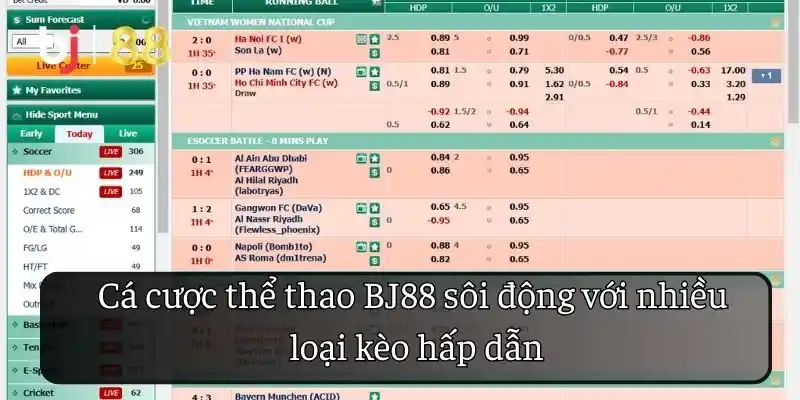 Cá cược thể thao BJ88 sôi động với nhiều loại kèo hấp dẫn